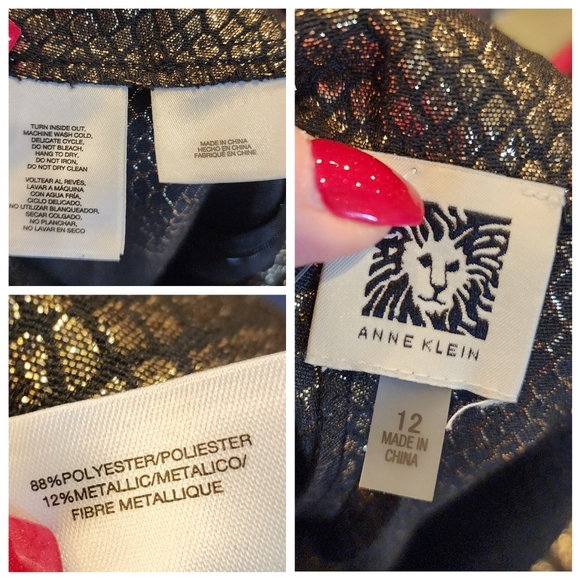 Anne Klein Shimmering Gold Metallic Black Snake Print Pants Size 12 - Picture 3 of 17